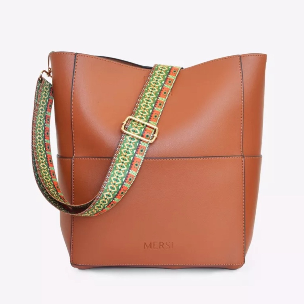 MERSI Demi Bucket Bag  cognac hue color,Faux Leather Purse